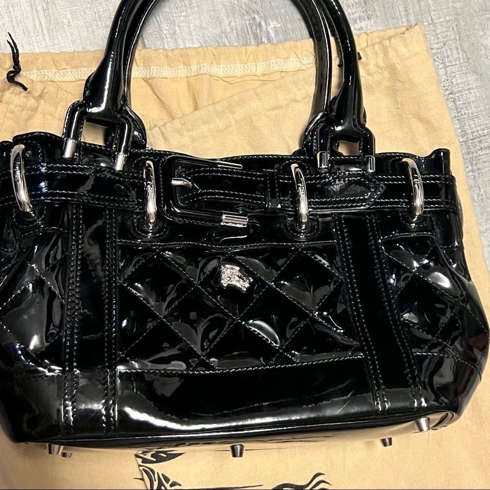 RARE Burberry Prorsum Black Patent Leather Quilted Beaton Check Hobo handbag - Picture 3 of 16